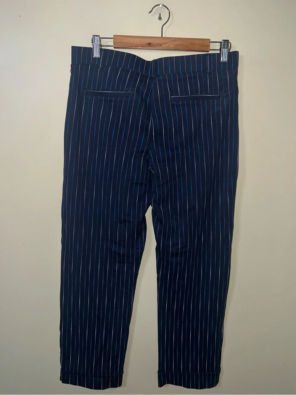 Betabrand Navy and White Pinstripe Dress Pants Large - Picture 3 of 3